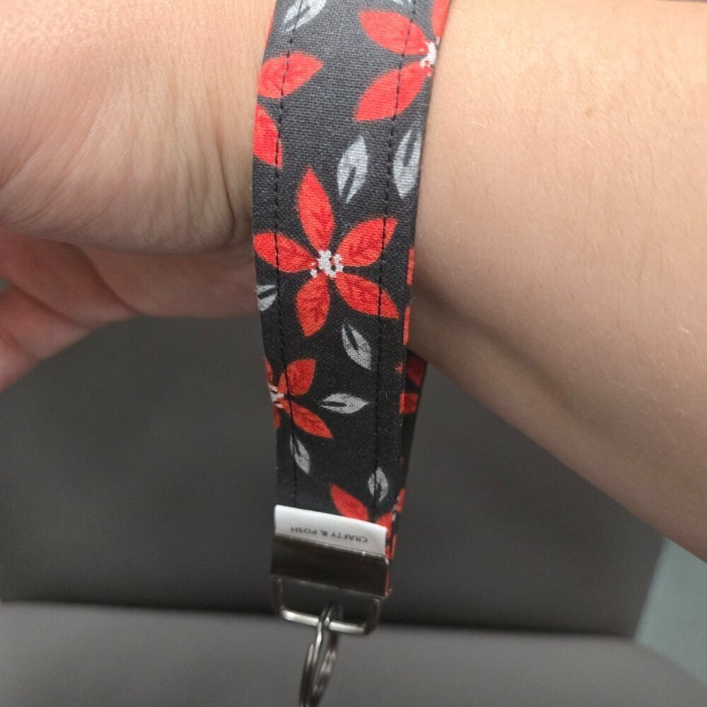 Crafty & Posh Black Poinsettia Handmade Key Wristlet